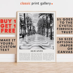 Alicante Print, Alicante Wall Art, Alicante Black and White Poster, Personalized Birthday Travel Gift Present Photography Spain 11415a