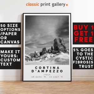 Cortina d’Ampezzo Poster Black and White Print, Cortina d’Ampezzo Wall Art, Cortina d’Ampezzo Travel Poster Photo,Italy,5844