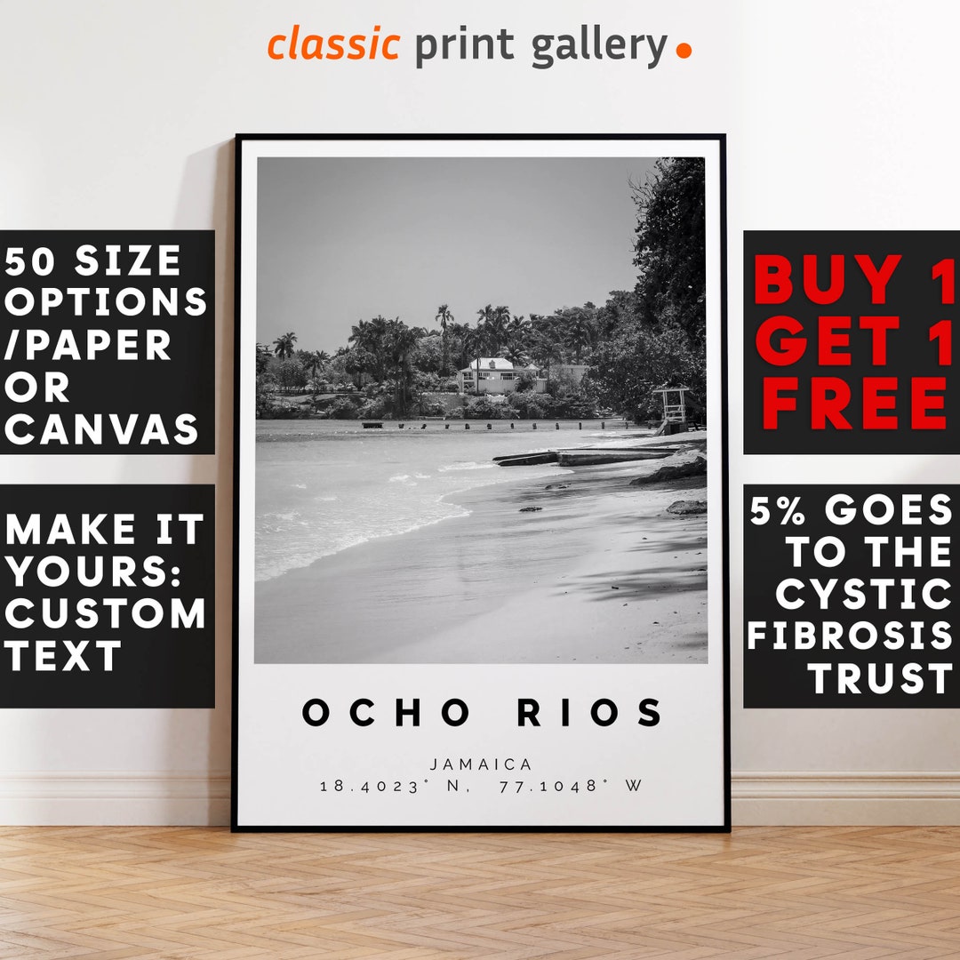 Ocho Rios Poster Black and White Print, Ocho Rios Wall Art, Ocho Rios ...