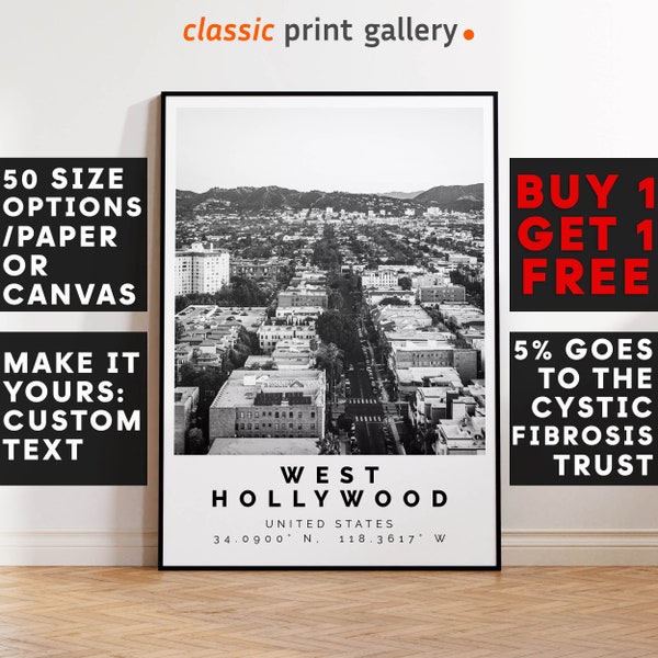 West Hollywood Poster Black and White Print, West Hollywood Wall Art, West Hollywood Travel Poster,Photo Print, California,USA,4795