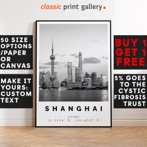 Shanghai Poster,Shanghai Print,Shanghai Black and White Photographic Art, Wedding gift, Coordinates Poster, Travel Gift, 4184