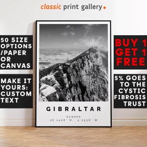 Gibraltar Poster Black and White Print, Gibraltar Wall Art, Gibraltar Travel Poster Photo, Gibraltar Map, United Kingdom, 3473