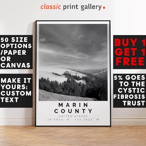 Marin County Poster Black and White Print, Marin County Wall Art, Marin County Travel Poster, Marin County Photo Print, California,USA,4757a