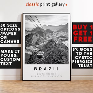Brazil Poster, Brazil Print, Brazil Black and White Photographic Art, Wedding gift, Coordinates Poster, Travel Gift,  South America,5470d