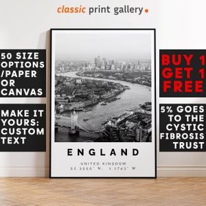 England Poster Black and White Print, England Wall Art, England Travel Poster Photo, England Map, UK, United Kingdom, English Print, 3417