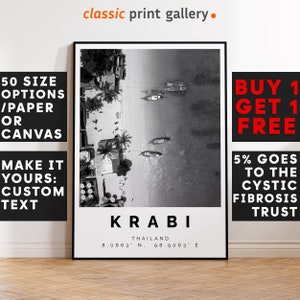 Krabi Poster,Krabi Print,Krabi Black and White Photographic Art, Wedding gift, Coordinates Poster, Travel Gift, 3737