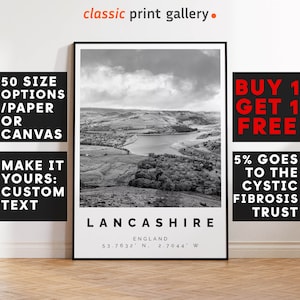 Lancashire Poster,Lancashire Print,Lancashire Black and White Photographic Art, Wedding gift, Coordinates Poster, Travel Gift, 3781