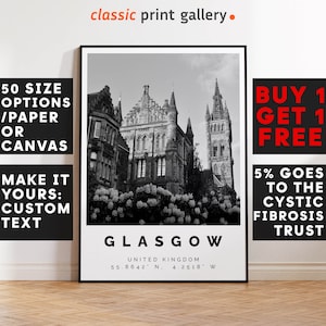 Glasgow Print Black and White Photo, Glasgow Wall Art, Glasgow Travel Poster, Glasgow Photo Print, Scotland Wall Art, Scotland Decor, 3476