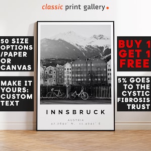 Innsbruck Poster Black and White Print, Innsbruck Wall Art, Innsbruck Travel Photo, Innsbruck Map, Austria Poster, Austria Print, 3612