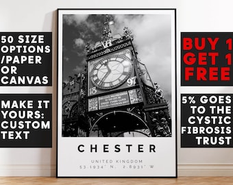 Chester Poster, Chester Print, Chester Photo, Chester Wall Art, Gift Art,Traveller Gift, Scenic Poster,Black and White Photographic Art,3265