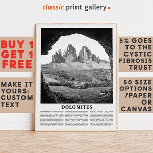 Dolomites Print, Dolomites Wall Art, Dolomites Black and White Poster, Personalized Birthday Travel Gift Present Photography Italy 11656a2