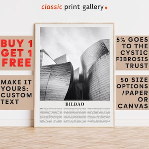 Bilbao Print, Bilbao Wall Art, Bilbao Black and White Poster, Personalized Birthday Travel Gift Present Photography  Artwork, Spain 11504a2