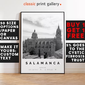 Salamanca Poster Black and White Print, Salamanca Wall Art, Salamanca Travel Photo, Salamanca Map, Spain Poster, Spain Print, 4249