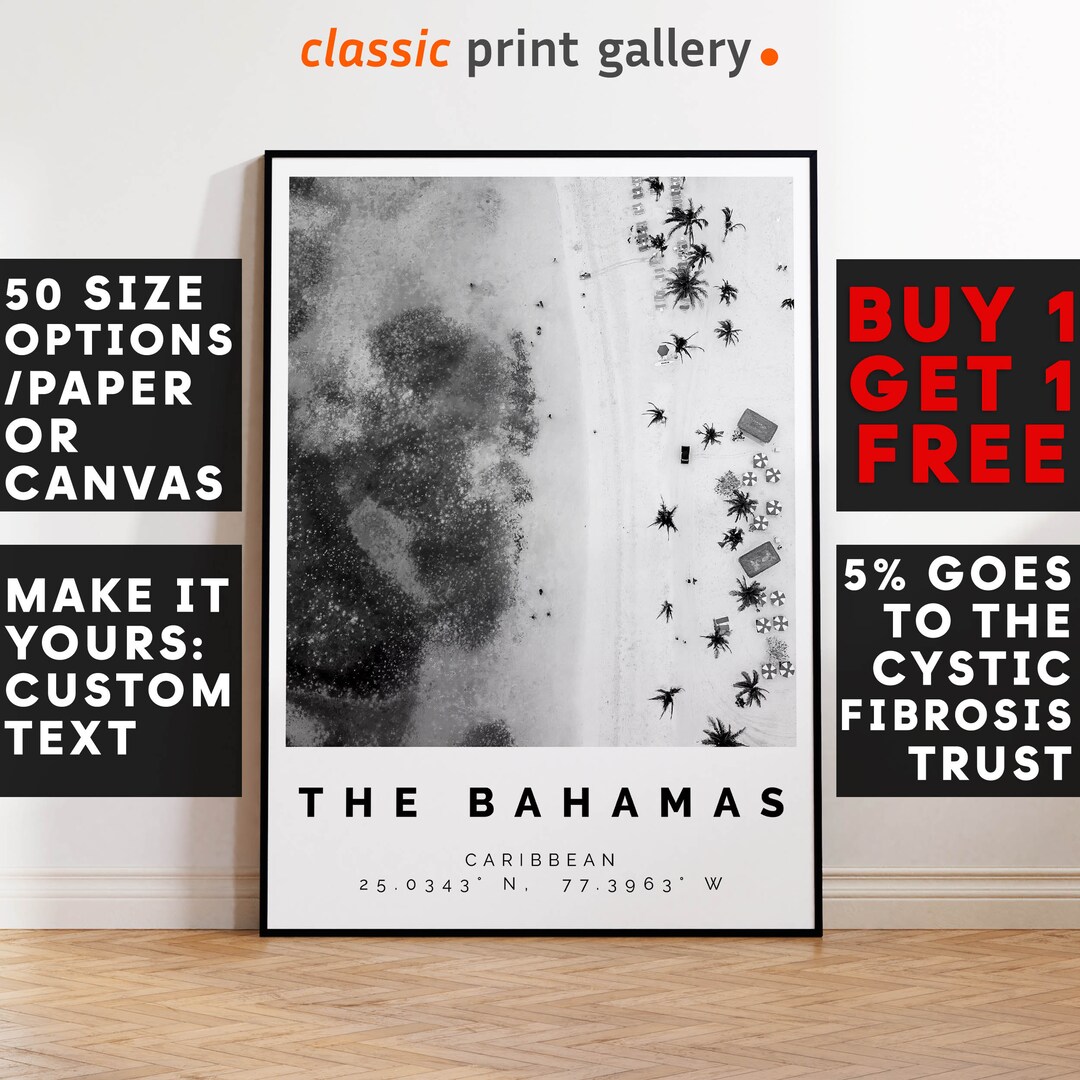 Bahamas Poster Black and White Print, Bahamas Wall Art, Bahamas Travel
