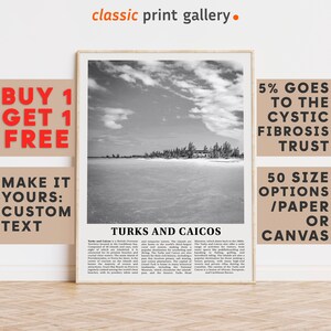 Turks&Caicos Print, Turks Caicos Wall Art, Turks Caicos Black and White Poster, Personalized Birthday Travel Gift Present Caribbean 12333a1