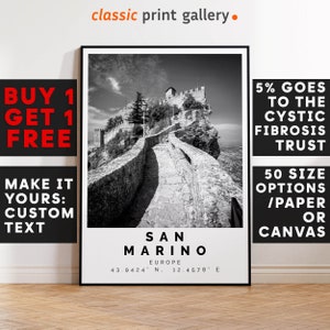 San Marino Print,San Marino Wall Art,San Marino Black and White Poster,Personalized Birthday Travel Gift Present Artwork Europe 12602a1