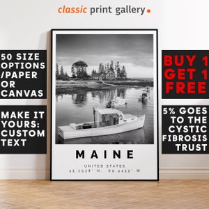 Maine Poster Black and White Print, Maine Wall Art, Maine Travel Poster, Maine Photo Print, USA State Poster, United States, USA, 2787