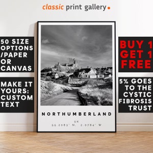 Northumberland Poster Black and White Print, Northumberland Wall Art, Northumberland Travel Photo, Northumberland Map, England Poster, 4503