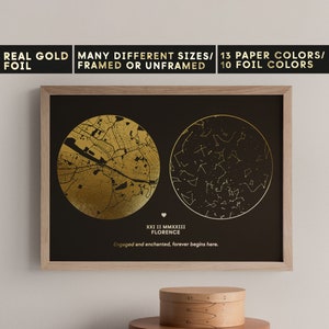 Duo posizione personalizzata e mappa stellare, rappresentazione circolare della terra e del cielo, perfetta per anniversari, nascite e momenti importanti, F29