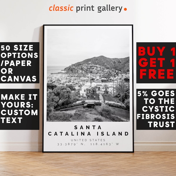 Santa Catalina Island Poster Black and White Print, Santa Catalina Island Wall Art,Photo Print, California,USA,4775