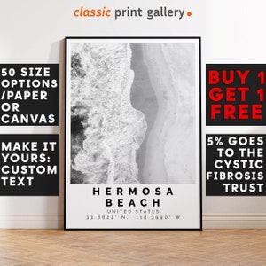 Hermosa Beach Poster Black and White Print, Hermosa Beach Wall Art, Hermosa Beach Travel Poster, Photo Print, California,USA,4760