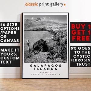 Galapagos Islands Poster Black and White Print, Galapagos Islands Wall Art,Galapagos Islands Travel Poster Photo,Galapagos Islands Map, 3457