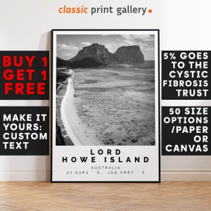 Lord Howe Island Print Wall Art Black and White Poster,Personalized Birthday Travel Gift Present Photography Artwork Australia 14970a