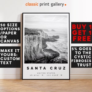 Santa Cruz Poster Black and White Print, Santa Cruz Wall Art, Santa Cruz Travel, Santa Cruz Map, California Poster, California Print, 4233