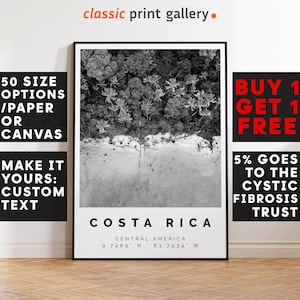 Costa Rica Poster Black and White Print, Costa Rica Wall Art, Costa Rica Travel Poster Photo, Costa Rica Map, Nature, Forest, 3312b