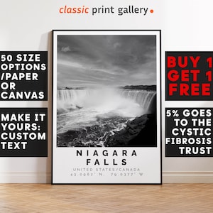 Niagara Falls Poster Black and White Print, Niagara Falls Wall Art, Niagara Falls Travel Photo, Niagara Falls Map, 4515