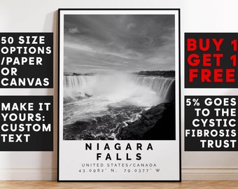 Niagara Falls Poster Black and White Print, Niagara Falls Wall Art, Niagara Falls Travel Photo, Niagara Falls Map, 4515