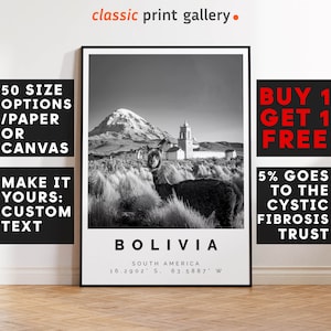 Bolivia Poster Black and White Print, Bolivia Wall Art, Bolivia Travel Poster, Bolivia Photo Print, South America,5519b