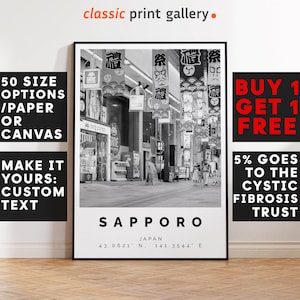Sapporo Poster Black and White Print, Sapporo Wall Art, Sapporo Travel Photo, Sapporo Map, Japan Poster, Japan Print, 4214