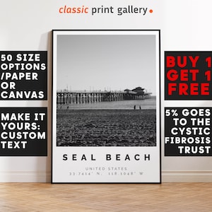Seal Beach Poster Black and White Print, Seal Beach Wall Art, Seal Beach Travel Poster, Seal Beach Photo Print, California,USA,4763