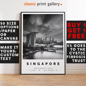 Singapore Poster, Singapore Print, Singapore Black and White Photographic Art, Wedding gift, Coordinates Poster, Travel Gift, 4157