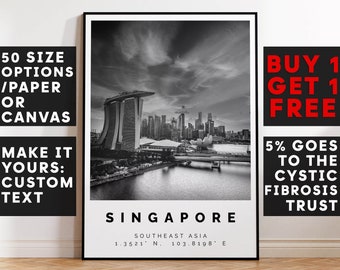 Singapore Poster, Singapore Print, Singapore Black and White Photographic Art, Wedding gift, Coordinates Poster, Travel Gift, 4157