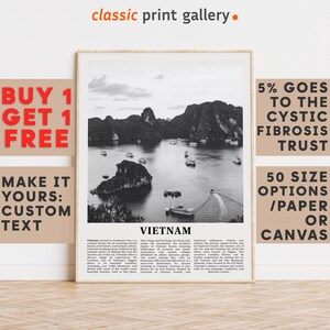 Vietnam Print, Vietnam Wall Art, Vietnam Black and White Poster, Personalized Birthday Travel Gift Present Southeast Asia 12366a3