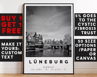 Lüneburg Print,Lüneburg Wall Art,Lüneburg Black and White Poster,Personalized Birthday Travel Gift Present Artwork Germany 13998a