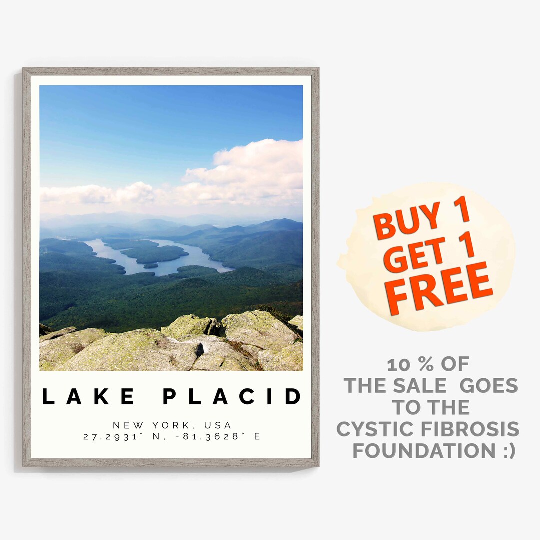 Lake Placid Poster Colorful Print Lake Placid Wall Art Lake Etsy