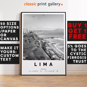Lima Poster Black and White Print, Lima Wall Art, Lima Travel Photo, Lima Map, Peru Poster, Peru Print, 3803