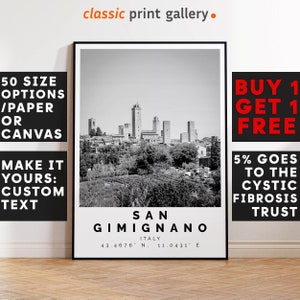 San Gimignano Poster Black and White Print, San Gimignano Wall Art, San Gimignano Travel Poster, San Gimignano Photo Print,Italy,6001