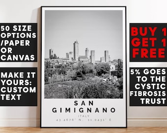 San Gimignano Poster Black and White Print, San Gimignano Wall Art, San Gimignano Travel Poster, San Gimignano Photo Print,Italy,6001