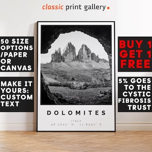 Dolomites Poster Black and White Print, Dolomites Wall Art, Dolomites Travel Poster Photo, Dolomites Map, Italy Poster, Italy Print, 3377