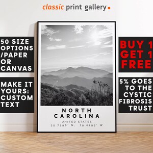 North Carolina Poster Black and White Print, North Carolina Wall Art, North Carolina Travel Photo, North Carolina Map, 4505