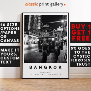 Bangkok Poster, Bangkok Print, Bangkok Black and White Photographic Art, Wedding gift, Coordinates Poster, Travel Gift, 3056