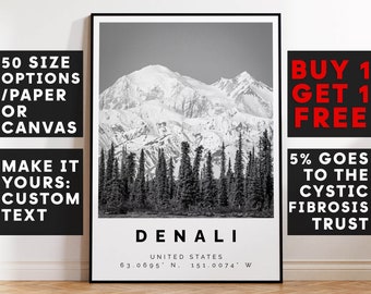 Denali Poster Black and White Print, Denali Wall Art, Denali Travel Poster, Denali Photo Print, Alaska, USA,5144