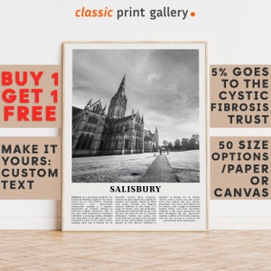 Salisbury Print, Salisbury Wall Art, Salisbury Black and White Poster, Personalized Birthday Travel Gift Present Photography UK 12197a