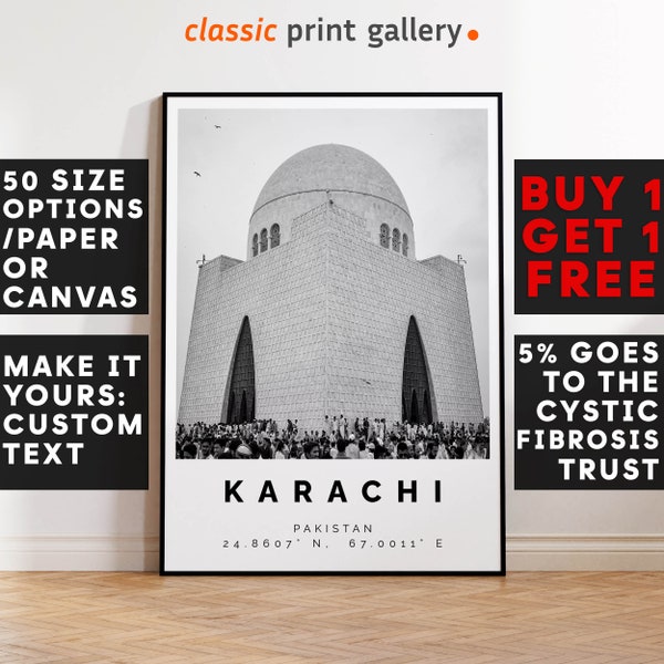 Karachi Poster Black and White Print, Karachi Wall Art, Karachi Travel Photo, Karachi Map, Pakistan Poster, Pakistan Print, 3680