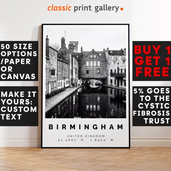 Birmingham Poster Black and White Print, Birmingham Wall Art, Birmingham Travel Poster, Birmingham Photo Print, England, UK, Europe, 2699