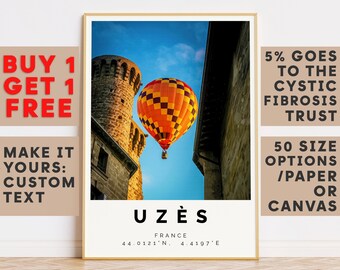 Uzès Print,Uzès Wall Art,Uzès Colorful Poster,Personalized Birthday Travel Gift Present Photography Artwork France 13041